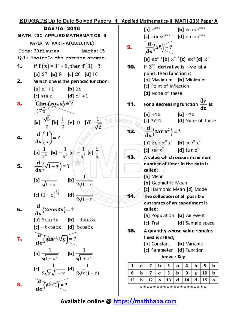 Up to Date MATH 233 Paper A Page 01