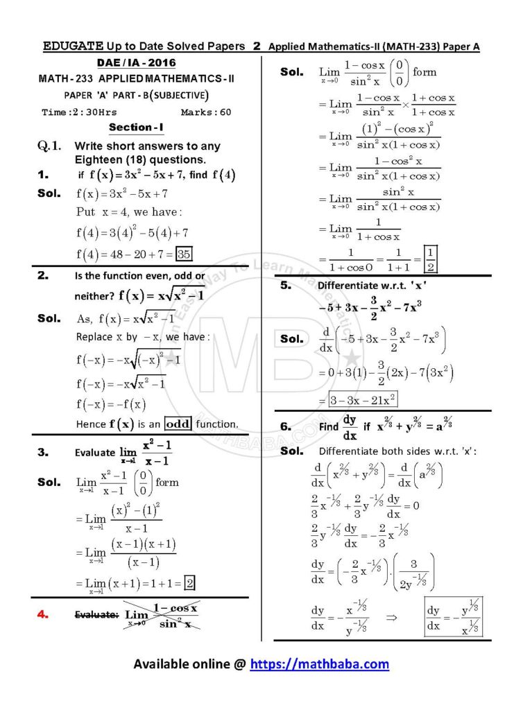 Up to Date MATH 233 Paper A Page 02