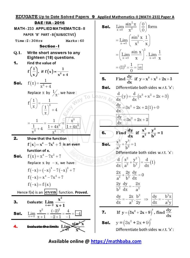 Up to Date MATH 233 Paper A Page 09