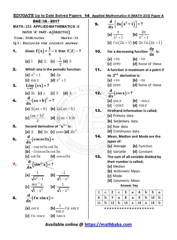 Up to Date MATH 233 Paper A Page 14