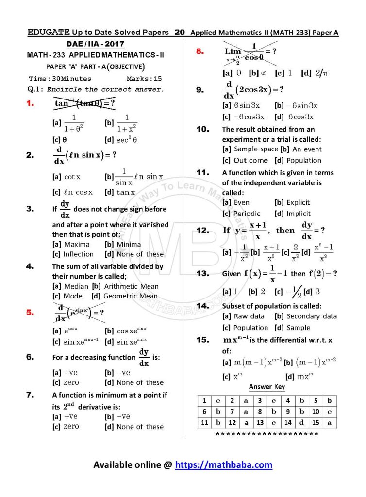 Up to Date MATH 233 Paper A Page 20