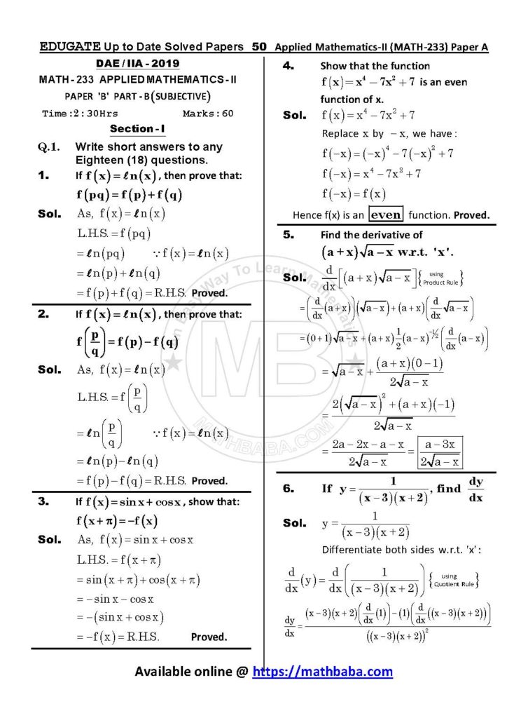 Up to Date MATH 233 Paper A Page 50