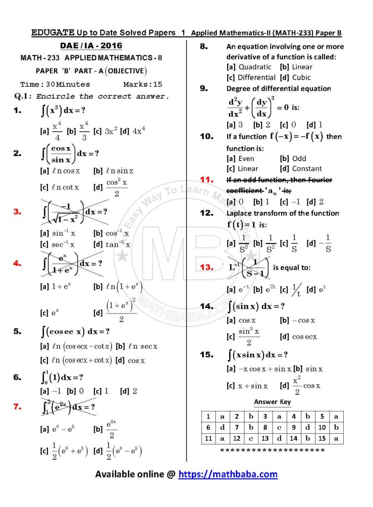 Up to Date MATH 233 Paper B Page 01