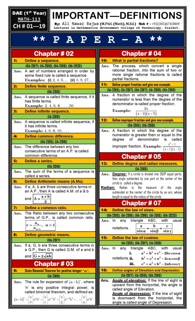 Definitions Math 113 Page 1 6