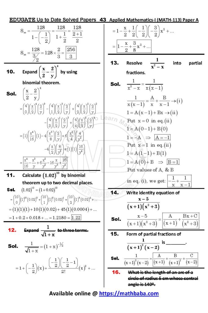 UP TO DATE Math 113 Paper A Page 43