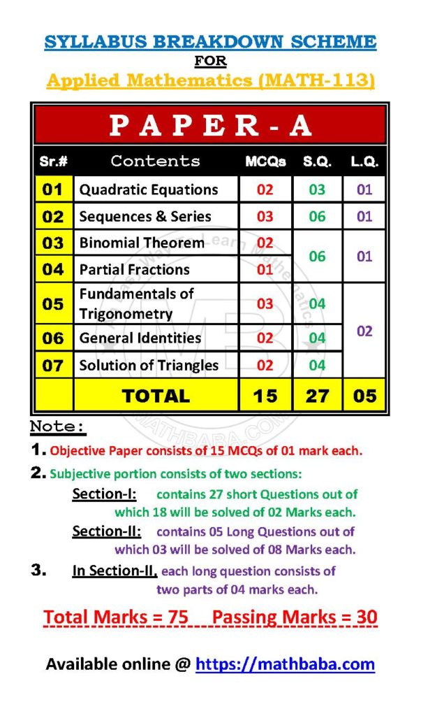 Paper Scheme MATH 113 Page 1